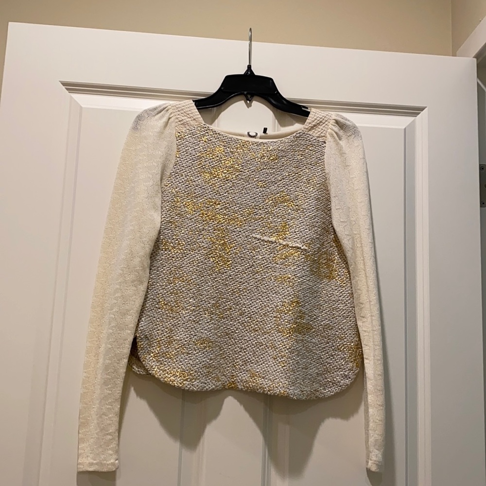 Anthropologie Creme and metallic crop sweater